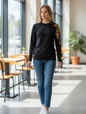 LG Black Long-Sleeve Tee with Yellow Graphic Accent